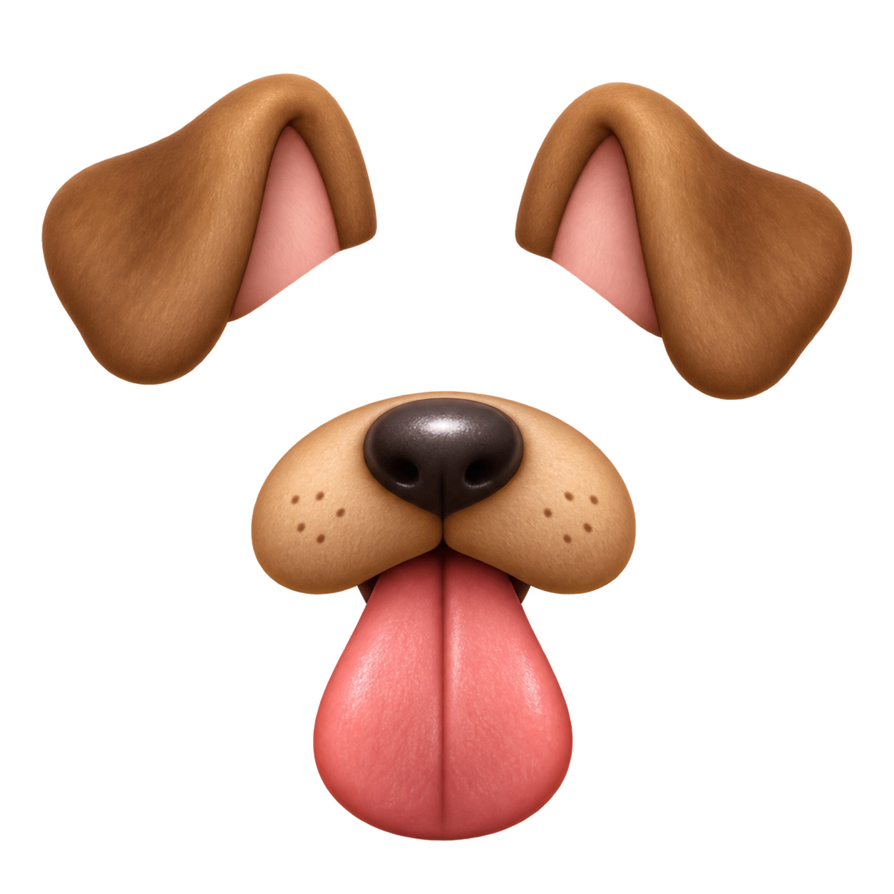 Brown puppy ears, nose and pink tongue